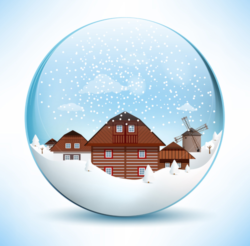 Christmas crystal ball with winter vector 10 Christmas crystal ball with winter vector 10