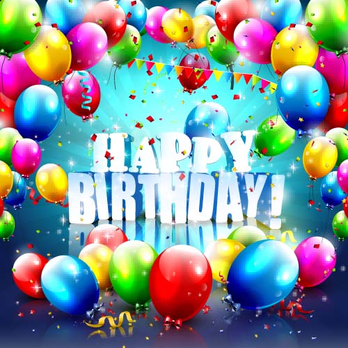 Confetti with colored balloons and flag birthday background vector Confetti with colored balloons and flag birthday background vector