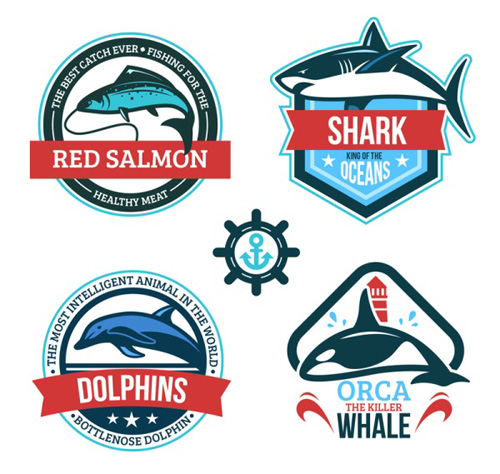 Creative fish label vector set Creative fish label vector set
