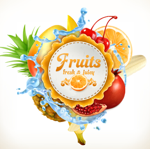 Fresh fruits vector label 01 Fresh fruits vector label 01