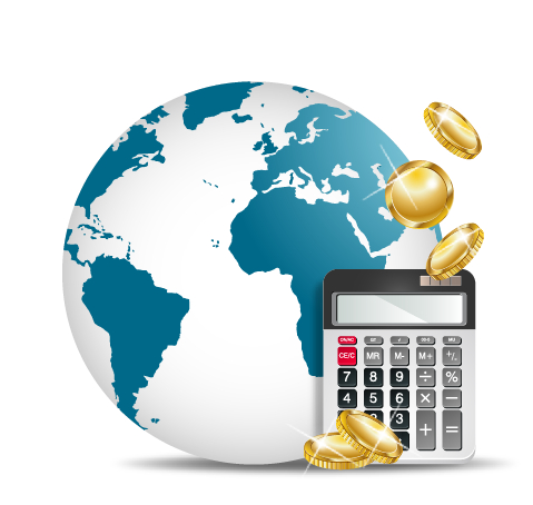 Globe with calculators vector
