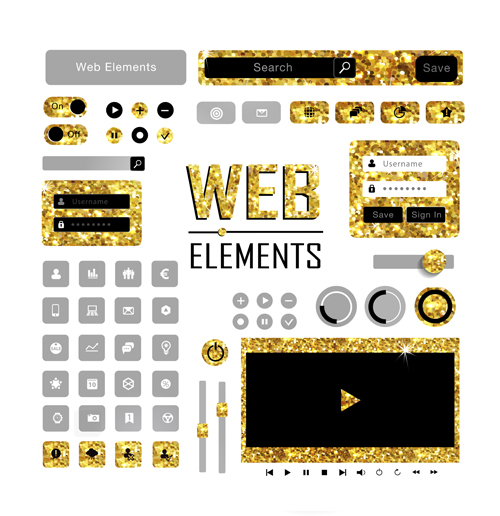 Golden styles web elements vector kit Golden styles web elements vector kit