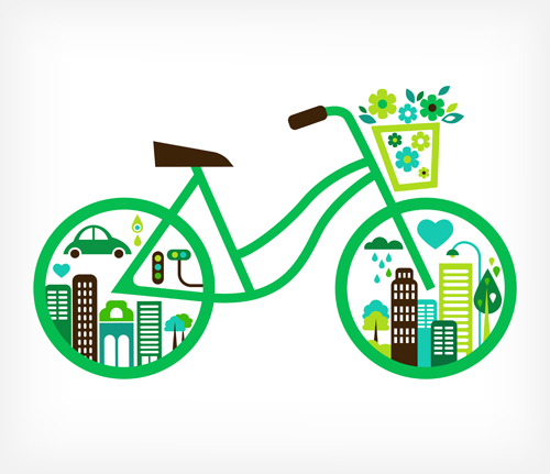 Green bicycle and city vector Green bicycle and city vector