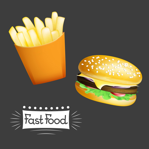 Hamburger with french potatoes vector material 02 Hamburger with french potatoes vector material 02