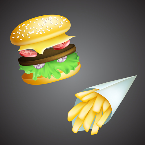 Hamburger with french potatoes vector material 03 Hamburger with french potatoes vector material 03