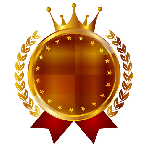 Luxury crown labels with laurel wreath vectors 03