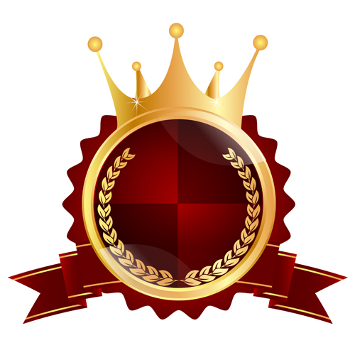 Luxury crown labels with laurel wreath vectors 05