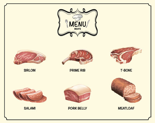restaurant menu meats material 