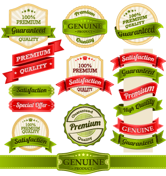 Retro premium quality ribbon labels vector 01
