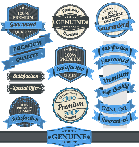 Retro premium quality ribbon labels vector 02 Retro premium quality ribbon labels vector 02