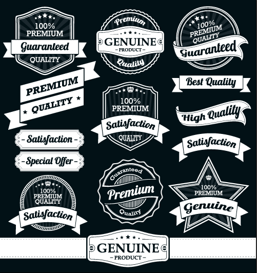 Retro premium quality ribbon labels vector 03 Retro premium quality ribbon labels vector 03