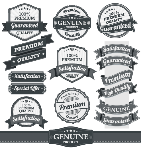Retro premium quality ribbon labels vector 05 Retro premium quality ribbon labels vector 05
