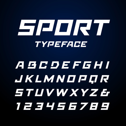 Sport typeface alphabet with numbers vector Sport typeface alphabet with numbers vector