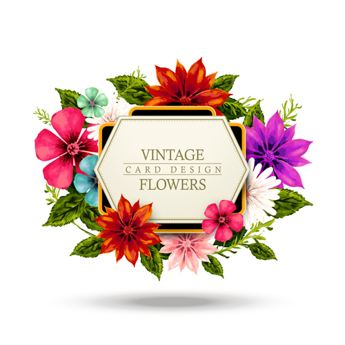 Vintage card with flower vector set 08