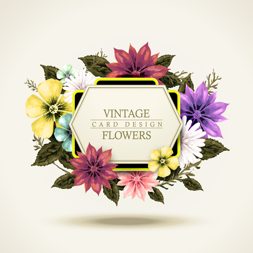 Vintage card with flower vector set 09
