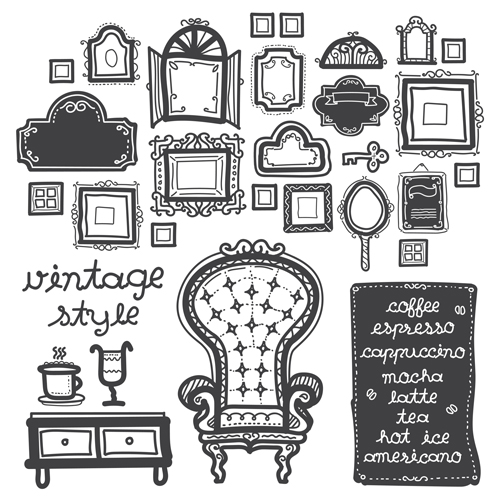 Vintage chair with frames vector material 02 Vintage chair with frames vector material 02