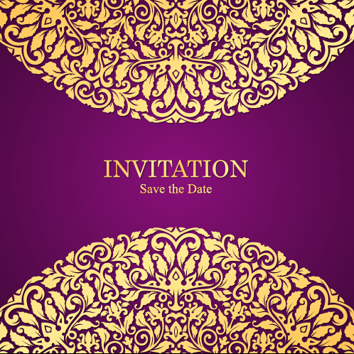 Vintage invitation card with purple floral pattern vector 01 Vintage invitation card with purple floral pattern vector 01