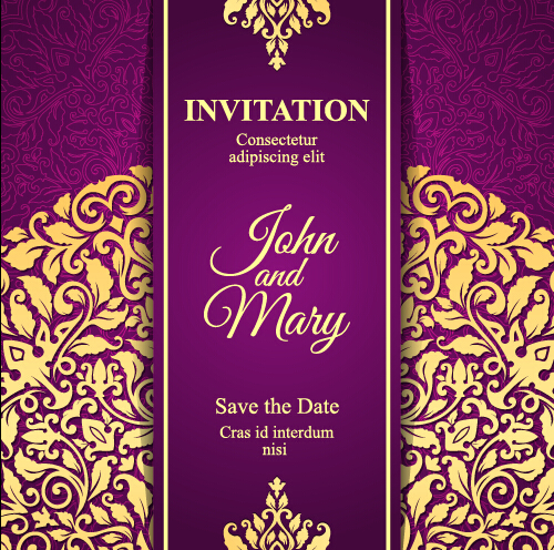 Vintage invitation card with purple floral pattern vector 11 Vintage invitation card with purple floral pattern vector 11