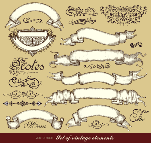 Vintage ornaments with ribbon vector Vintage ornaments with ribbon vector