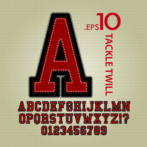 Vintage twill alphabet with numbers vector Vintage twill alphabet with numbers vector