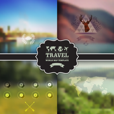 Blurred travel elements background vector Blurred travel elements background vector