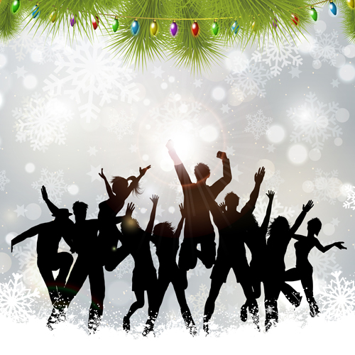 silhouetter people party christmas background 