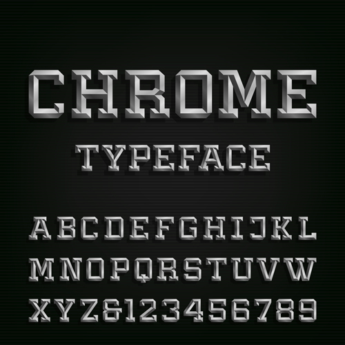 Chrome alphabet with numbers vector set Chrome alphabet with numbers vector set