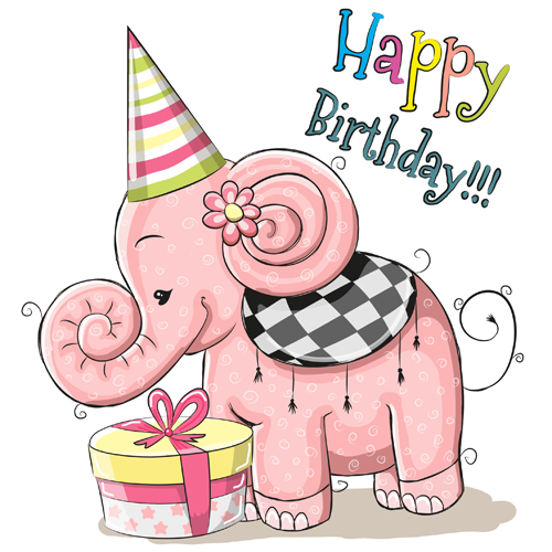 Cute elephant happy birthday cards vector Cute elephant happy birthday cards vector