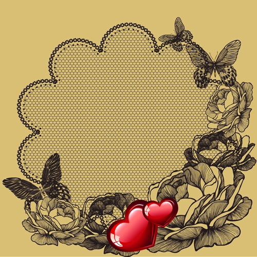 Hand drawn flower with butterfly background