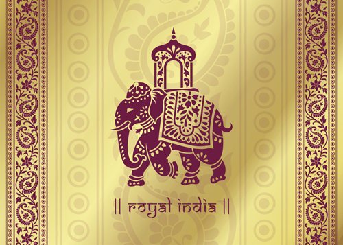Indian patterns with elephants vector set 02 Indian patterns with elephants vector set 02