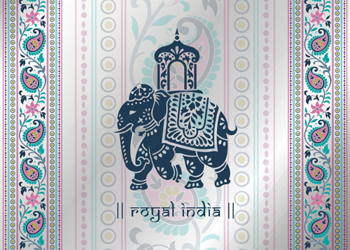 Indian patterns with elephants vector set 03 Indian patterns with elephants vector set 03
