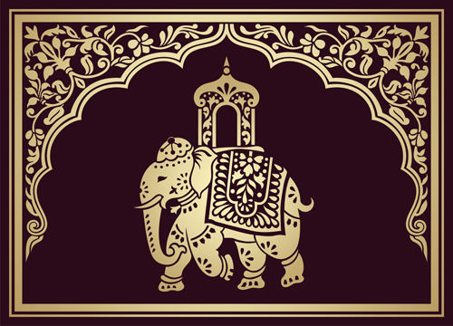 Indian patterns with elephants vector set 04 Indian patterns with elephants vector set 04