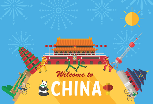 Landmarks flat design template vector 05 Landmarks flat design template vector 05