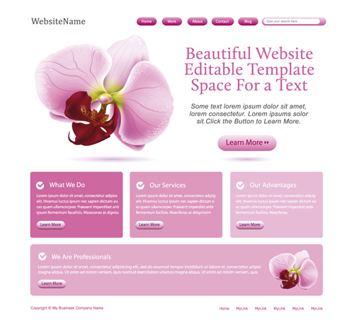 Pink flower website template vector Pink flower website template vector