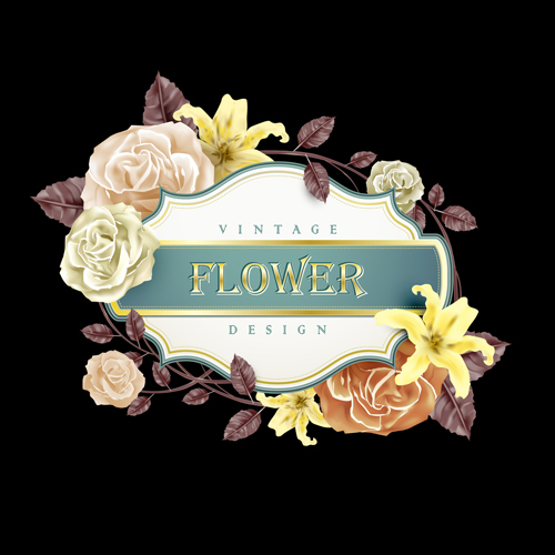 Vintage card with flower vector set 01 Vintage card with flower vector set 01
