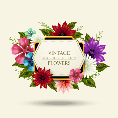 Vintage card with flower vector set 02