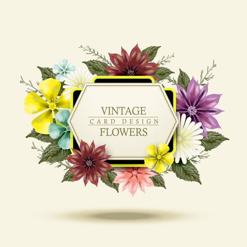 Vintage card with flower vector set 03 Vintage card with flower vector set 03