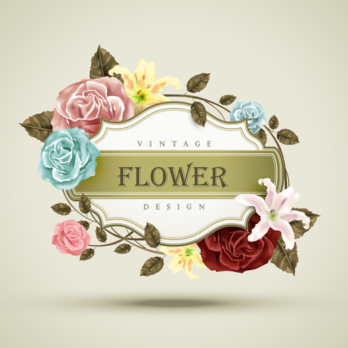 Vintage card with flower vector set 04 Vintage card with flower vector set 04