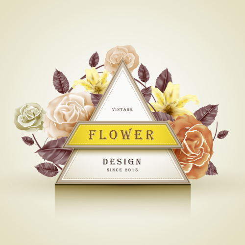 Vintage card with flower vector set 06