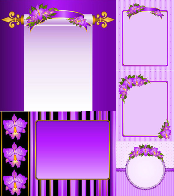 Purple flowers decorative frame vector
