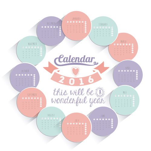Circle cards 2016 calendar vector Circle cards 2016 calendar vector