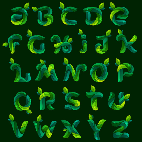Dark green leaves fonts vector Dark green leaves fonts vector