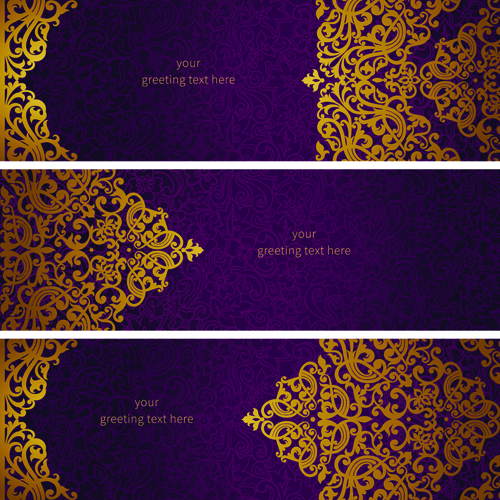 Golden floral pattern greeting cards vector 01 Golden floral pattern greeting cards vector 01