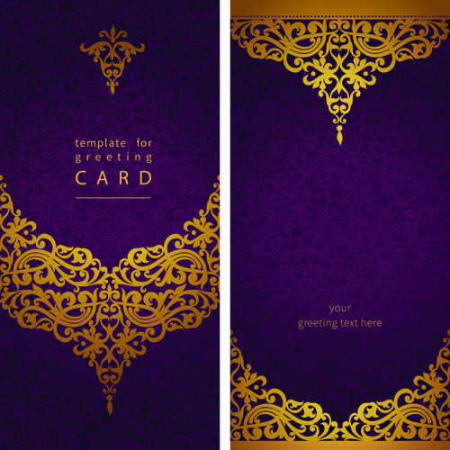 Golden floral pattern greeting cards vector 02