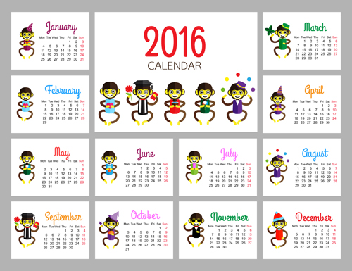 Monkey 2016 calendars creative vector 01 Monkey 2016 calendars creative vector 01
