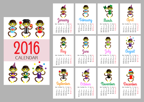 Monkey 2016 calendars creative vector 02 Monkey 2016 calendars creative vector 02