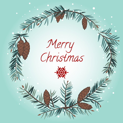 Pine branches frame with christmas cards vector 01 Pine branches frame with christmas cards vector 01