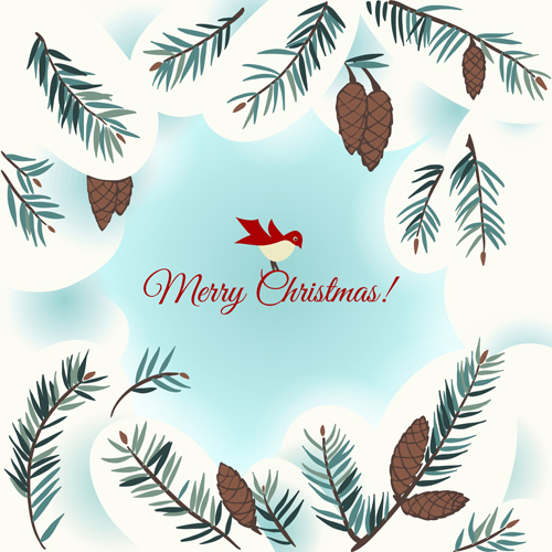Pine branches frame with christmas cards vector 02 Pine branches frame with christmas cards vector 02