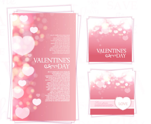 Pink valentines day card kit vector 02 Pink valentines day card kit vector 02