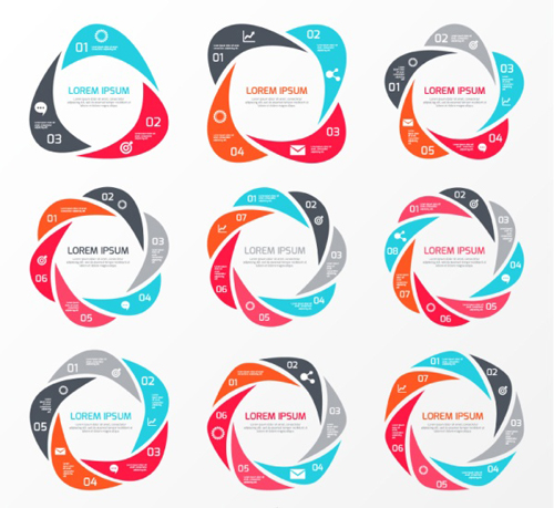 Round infographics vectors material set Round infographics vectors material set